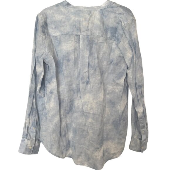 NWT GAP Blue & White Long Sleeve 100% Linen Tie-Dye Popover Long Sleeve Shirt-S - Picture 3 of 5